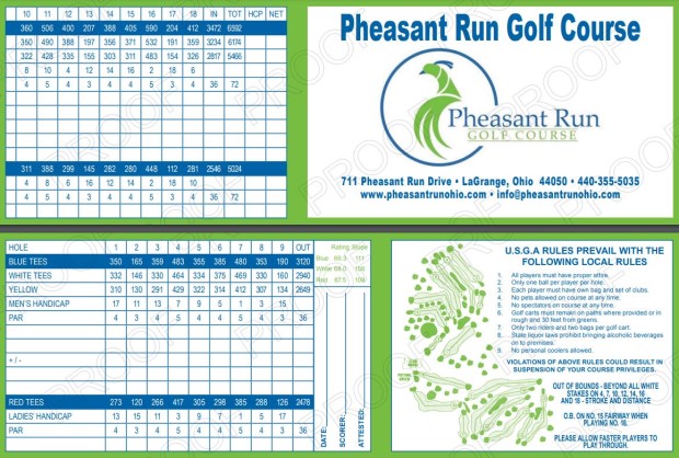 Pheasant Run Score Cards